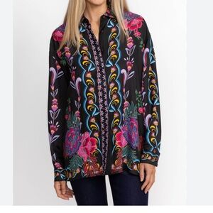Johnny Was Rosalynda printed button-down shirt silk blend size small